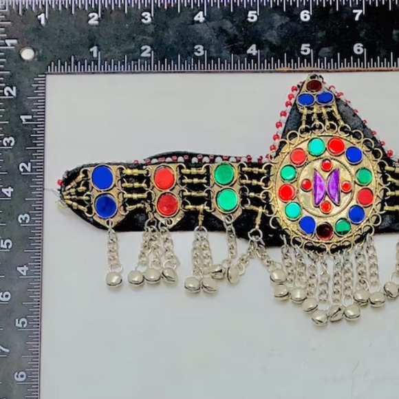 Handmade Matha Patti With Multicolor Glass Stone and Bells, VintageHeadpiece, main image 11